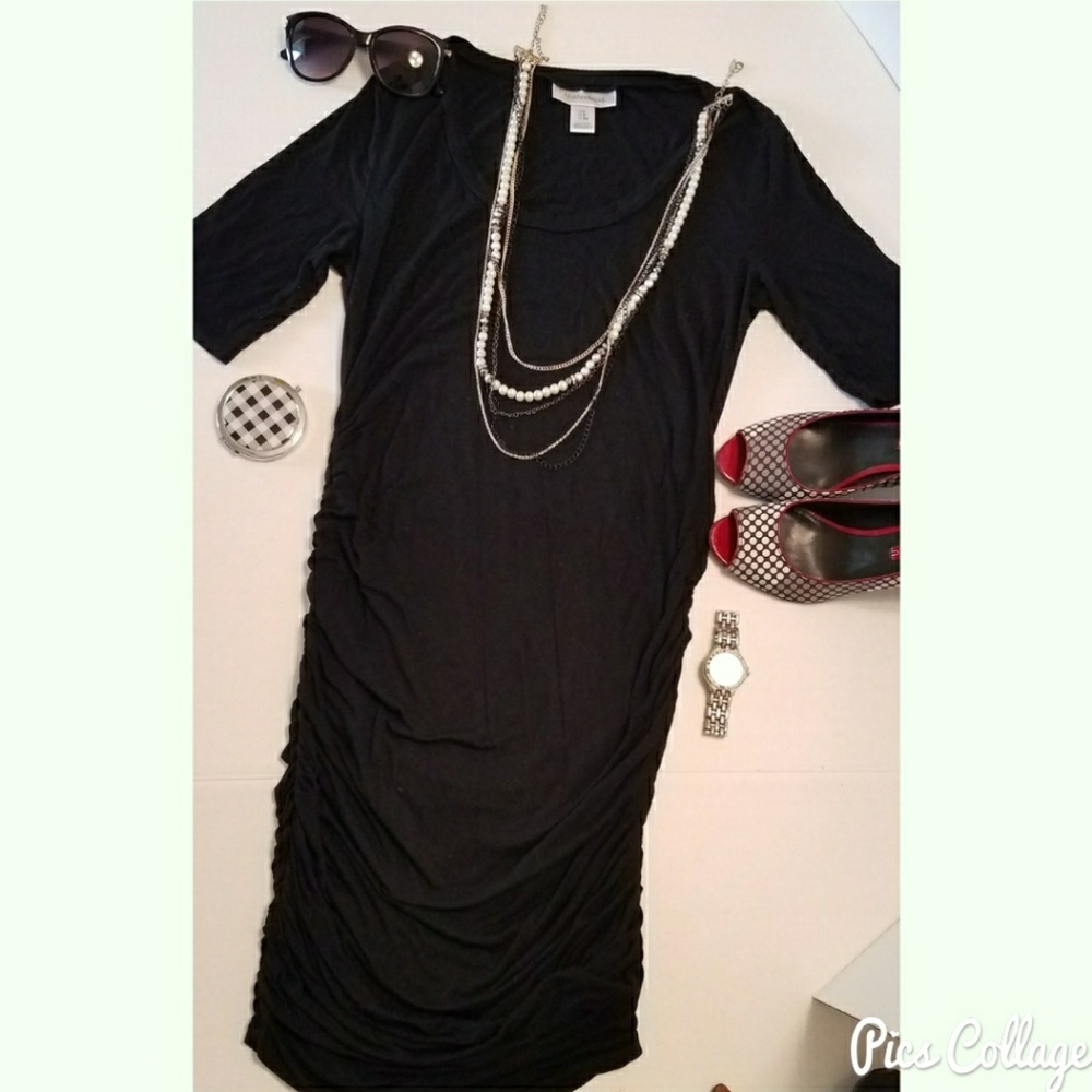 Motherhood Maternity Black Ruched Maternity Dress